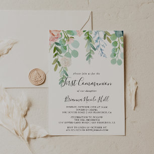 Colorful Tropical Floral First Communion Invitation