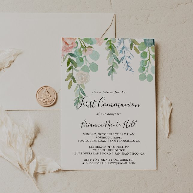 Colorful Tropical Floral First Communion Invitation (Creator Uploaded)