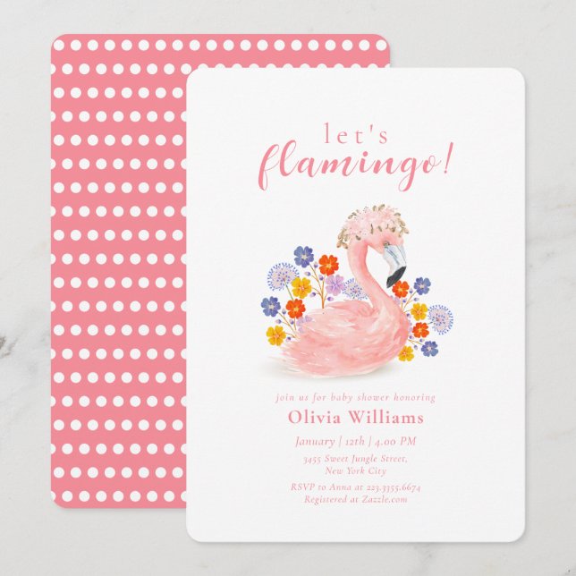 Colorful Tropical Floral Flamingo Baby Shower Invitation (Front/Back)