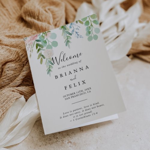 Colorful Tropical Floral Folded Wedding Program