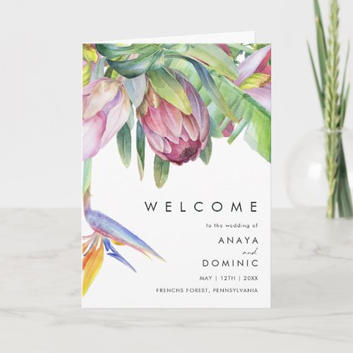 Colorful Tropical Floral Folded Wedding Program