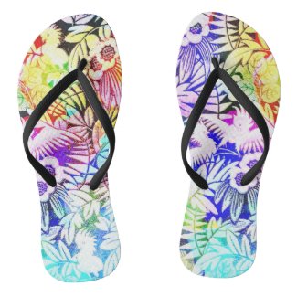 Colorful Tropical Floral Foliage Flip Flops