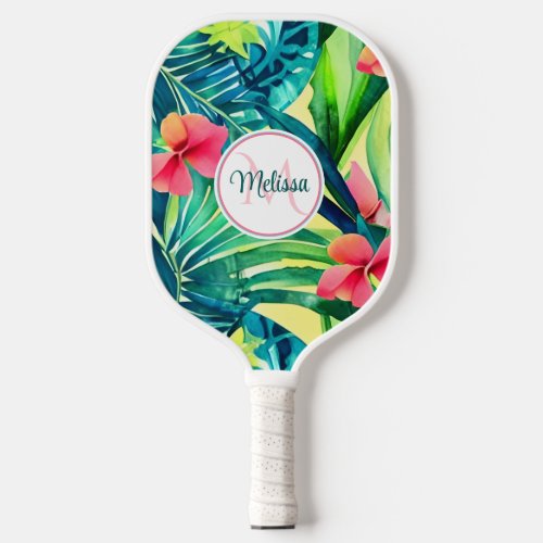 Colorful Tropical Floral Foliage Watercolor Custom Pickleball Paddle