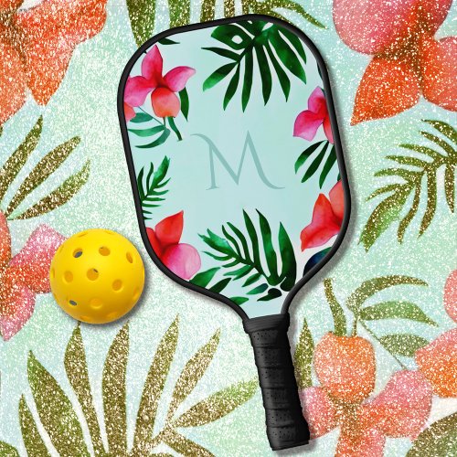 Colorful Tropical Floral Foliage Watercolor Custom Pickleball Paddle