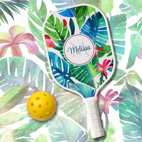Colorful Tropical Floral Foliage Watercolor Custom Pickleball Paddle