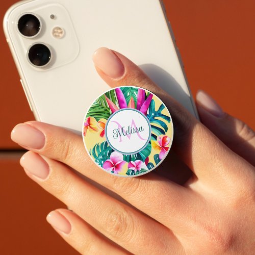Colorful Tropical Floral Foliage Watercolor Custom PopSocket