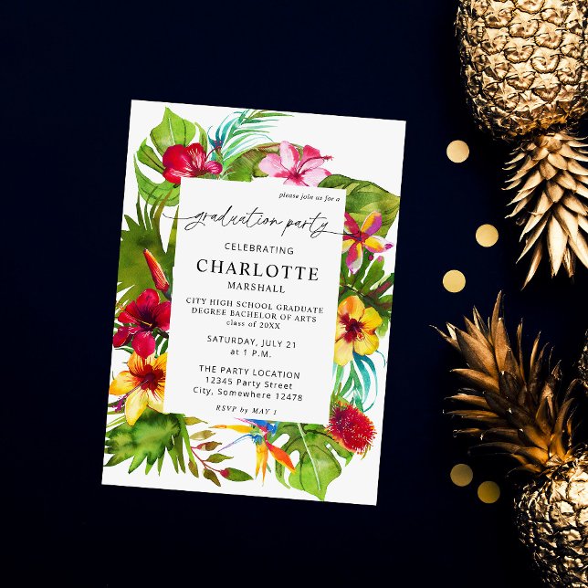 Colorful Tropical Floral Graduation Party Invitation (Creator Uploaded)