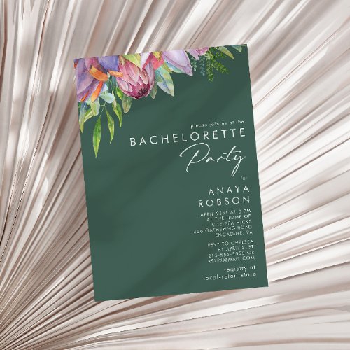 Colorful Tropical Floral Green Bachelorette Party Invitation