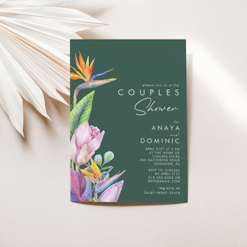 Colorful Tropical Floral  Green Couples Shower Invitation