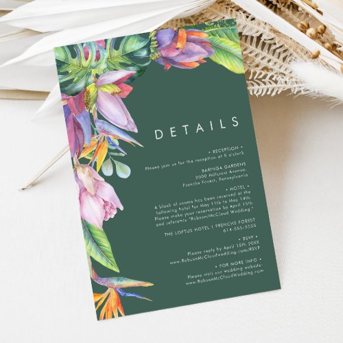 Colorful Tropical Floral  Green Details Enclosure Card