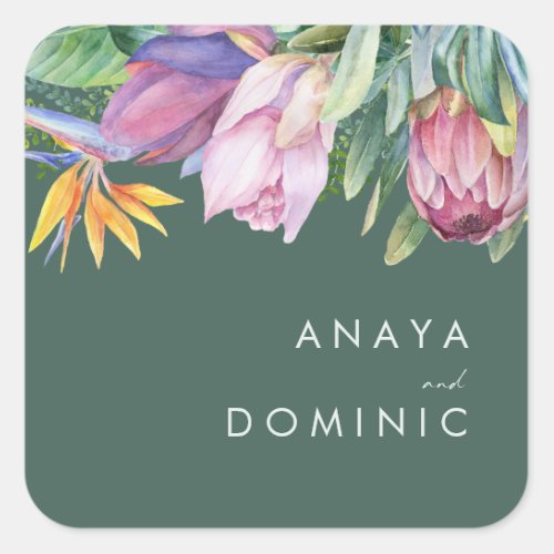 Colorful Tropical Floral  Green Envelope seals