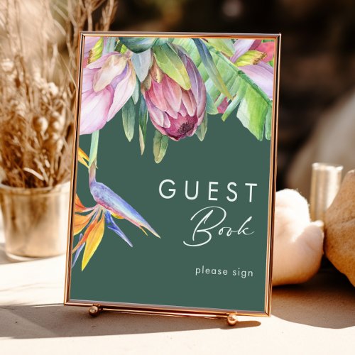 Colorful Tropical Floral  Green Guest Book Sign