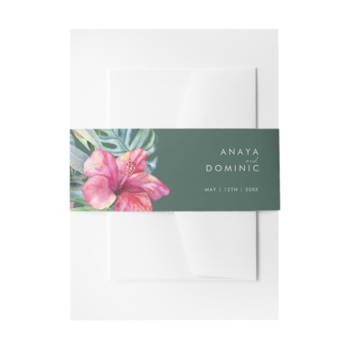 Colorful Tropical Floral  Green Invitation Belly Band