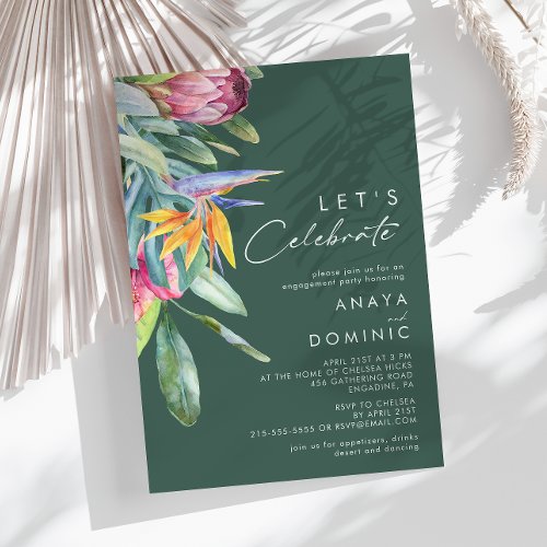Colorful Tropical Floral  Green Lets Celebrate Invitation
