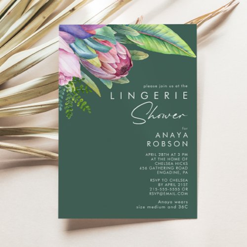 Colorful Tropical Floral  Green Lingerie Shower Invitation