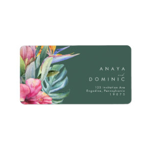 Colorful Tropical Floral | Green RSVP Address Label