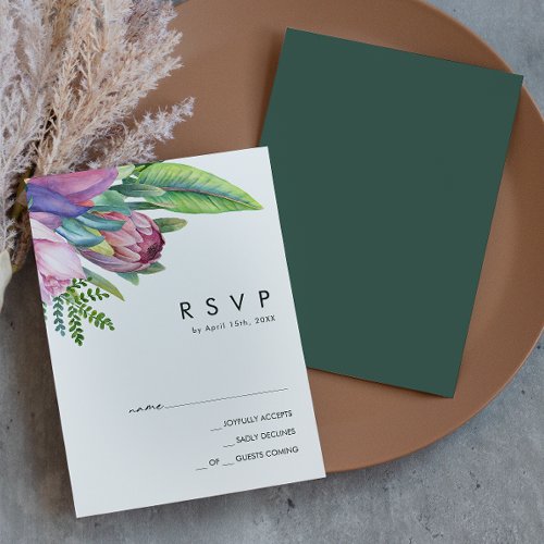 Colorful Tropical Floral  Green RSVP Card