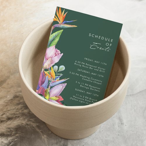 Colorful Tropical Floral Green Schedule of Events Enclosure Card