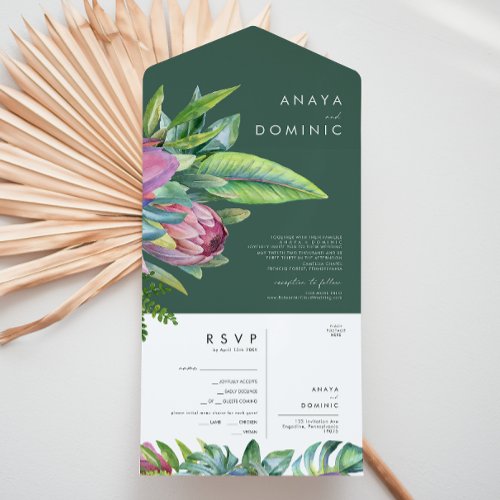 Colorful Tropical Floral  Green Seal And Send All All In One Invitation