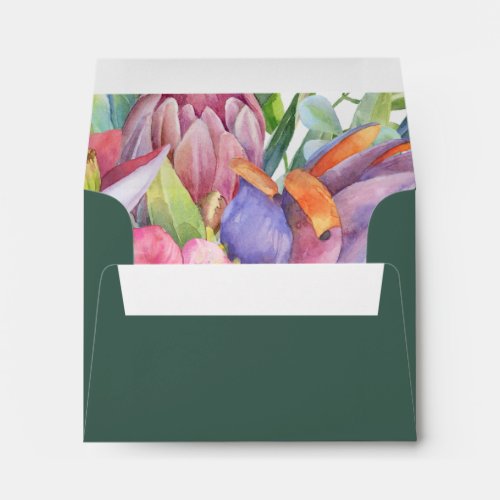 Colorful Tropical Floral Green Self Addressed RSVP Envelope