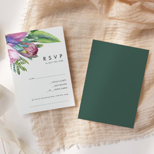 Colorful Tropical Floral  Green Song Request RSVP Card