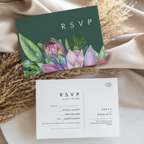 Colorful Tropical Floral  Green Song Request RSVP Postcard