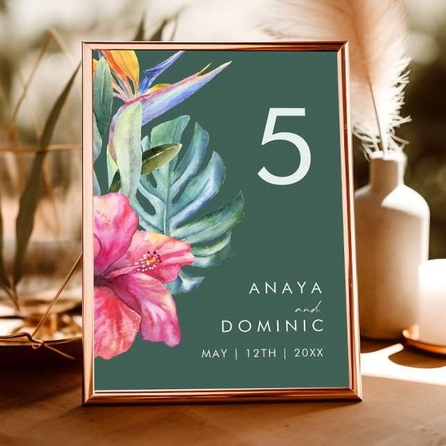 Colorful Tropical Floral | Green Table Number (Creator Uploaded)