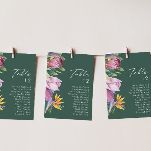 Colorful Tropical Floral Green Table Number Chart