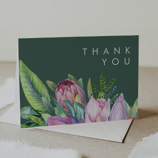 Colorful Tropical Floral | Green Thank You Card