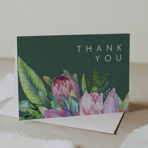 Colorful Tropical Floral  Green Thank You Card