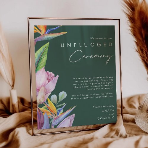 Colorful Tropical Floral Green Unplugged Ceremony Poster