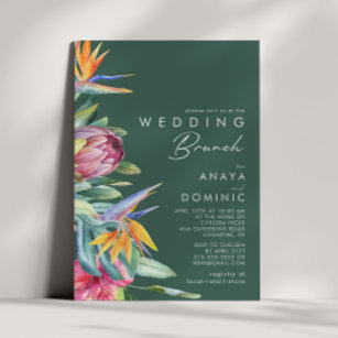 Colorful Tropical Floral   Green Wedding Brunch Invitation