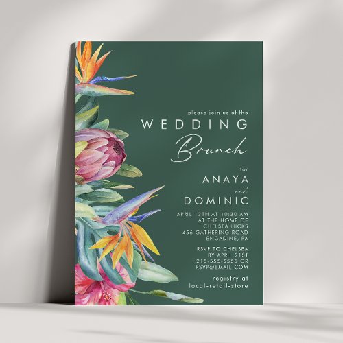 Colorful Tropical Floral  Green Wedding Brunch Invitation