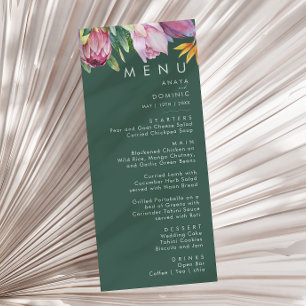 Colorful Tropical Floral Green Wedding Dinner Menu