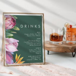 Colorful Tropical Floral | Green Wedding Drinks Poster