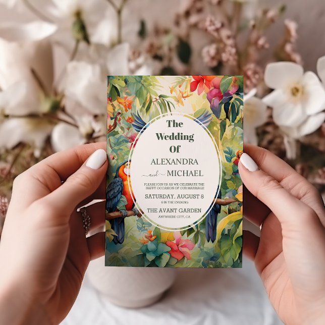 Colorful Tropical Floral | Green Wedding  Invitation (Creator Uploaded)