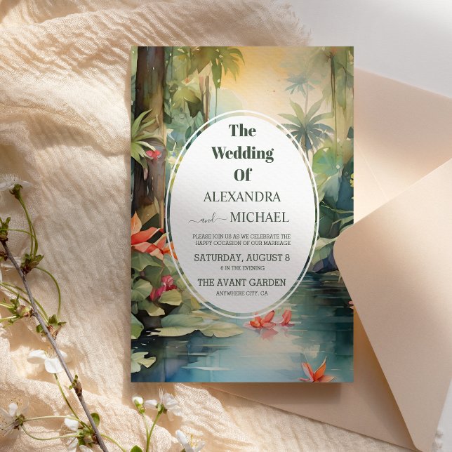Colorful Tropical Floral | Green Wedding  Invitation (Creator Uploaded)