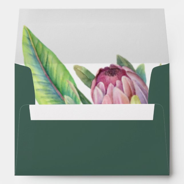 Colorful Tropical Floral Green Wedding Invitation Envelope (Back (Bottom))