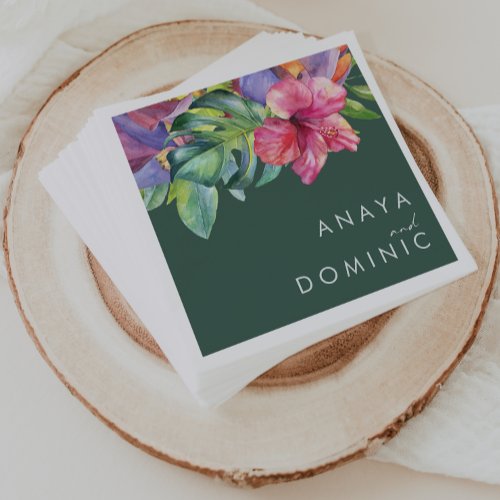 Colorful Tropical Floral  Green Wedding Napkins