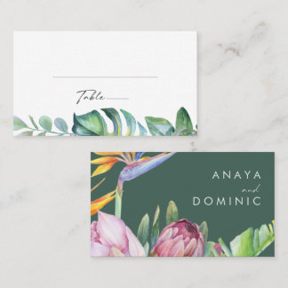 Colorful Tropical Floral | Green Wedding Place Card