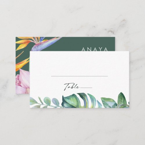 Colorful Tropical Floral   Green Wedding Place Card