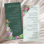 Colorful Tropical Floral | Green Wedding Program<br><div class="desc">This colorful tropical floral | green wedding program is perfect for your modern boho destination, green, purple, peach wedding. Design features an elegant bouquet of classic beach watercolor greenery and flowers that may include sage green eucalyptus, mauve and red protea, blush pink hibiscus, orange and blue bird of paradise, and...</div>
