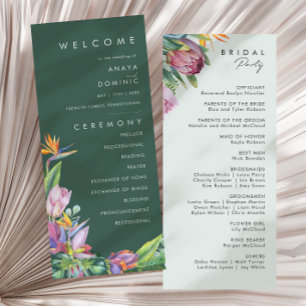 Colorful Tropical Floral Green Wedding Program
