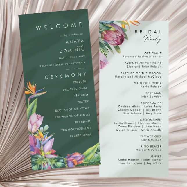 Colorful Tropical Floral | Green Wedding Program (Creator Uploaded)