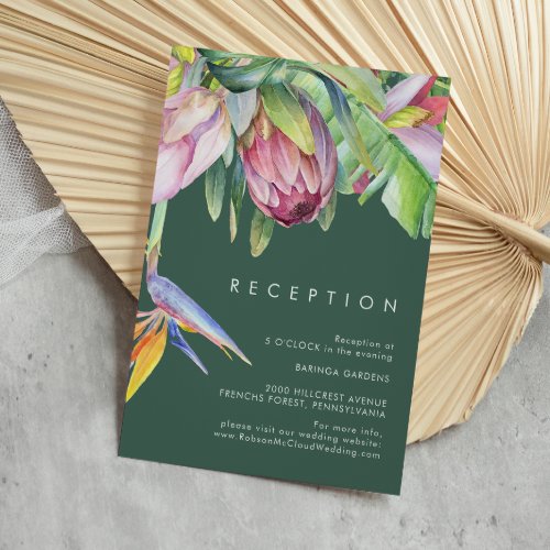 Colorful Tropical Floral Green Wedding Reception Enclosure Card