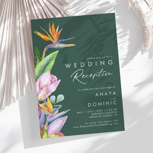 Colorful Tropical Floral  Green Wedding Reception Invitation