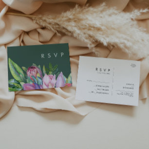Colorful Tropical Floral Green Wedding RSVP Postcard