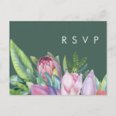 Colorful Tropical Floral | Green Wedding RSVP Postcard (Front)
