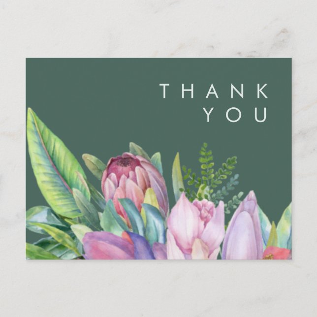 Colorful Tropical Floral | Green wedding Thank You Postcard (Front)