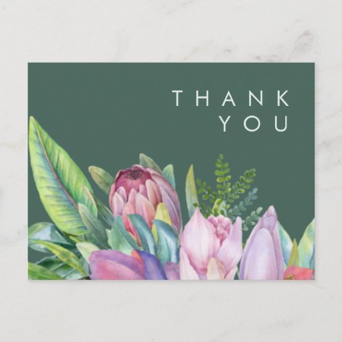 Colorful Tropical Floral  Green wedding Thank You Postcard